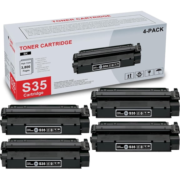4-Pack S35 Black Toner Cartridge High Yield Compatible CRGS35 S35 Replacement for Canon imageCLASS D320 D340D310 D383 FAXPHONE L170 L360 L380 L173 L400 LaserClass 310 320 PC-D320 PC-D340 Printer