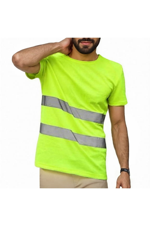 4 Pack Safety Shirts High Visibility Short Sleeve Reflective T Shirt Breathable Moisture-Wicking Work Tops Comfy Summer Tops Green 1pc Xxxl