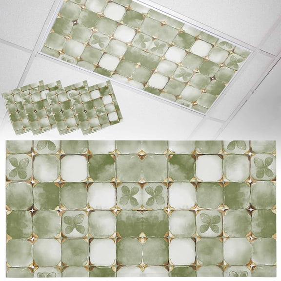 4 Pack Sage Green Crystal Flower Fluorescent Light Covers for Ceiling Lights Irregular Texture Magnetic Ceiling Light Covers Overhead Light Filters for Office Classroom Home