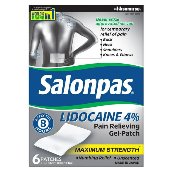 Salonpas Lidocaine Maximim Strength Pain Relieving Gel-Patch 6 ea (Pack of 4)