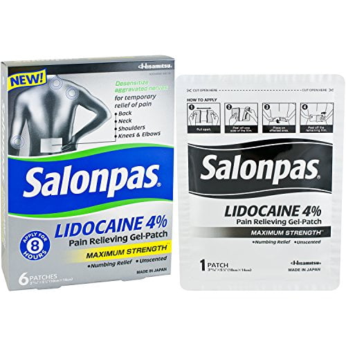 4 Pack Salonpas Lidocaine Maximum Strength Pain Relieving Gel-Patch (6 Each Box)