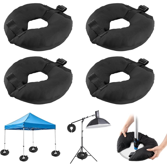 4 Pack Sand Bags for Weight, Tripod Canopy Weights with Straps, Weighted to Hold Things Down, Sandbags Backdrop Stand, Umbrella Base, Tent, Sports Net, 52 LB (Sand Not Included)