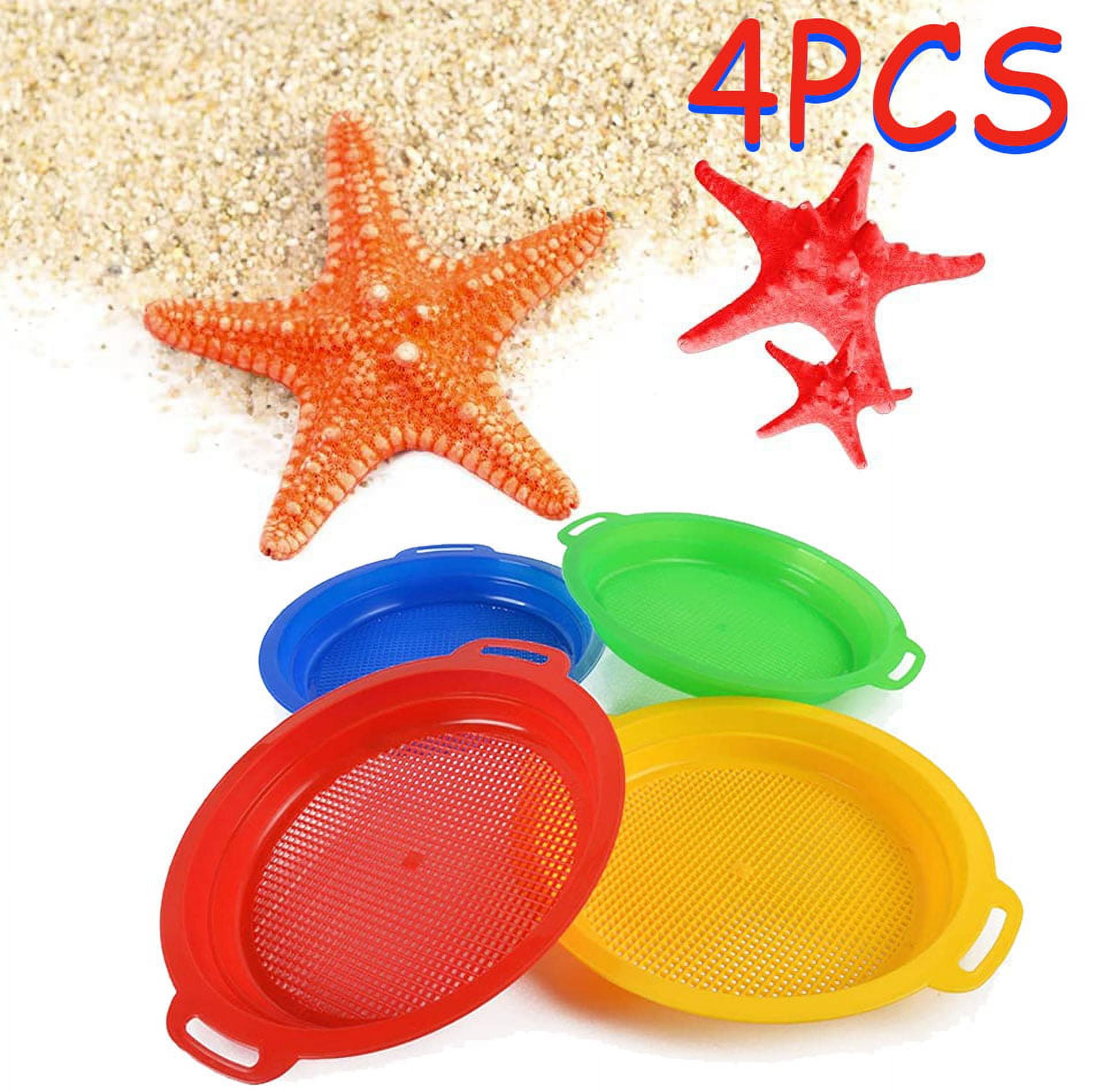 4 Pack Sand Sifter Sieves Sand Sieve Beach Toy Plastic Sand Sifting Pan Set for Kids Boys Girls 8.75x 9.75in