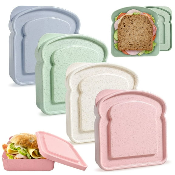 4-Pack Sandwich Containers, BPA-Free Plastic Toast-Shaped Lunch Box with Lid – Reusable, Microwave & Dishwasher Safe Food Storage Box