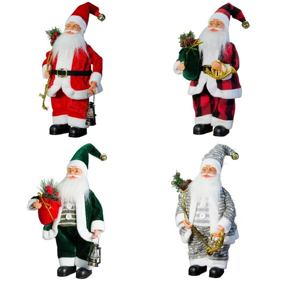 4 Pack Santa Claus Doll Set, Multi-Color Christmas Decorations, 12 Inch Santa Figures for Tabletop Display, Holiday Party Home Decor Assortment (Size/Colour as Pictured)