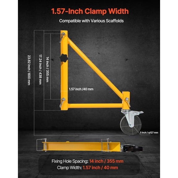 4-Pack Scaffold Outriggers,1000 lbs Total Load Capacity Baker-Style Scaffolding Accessory with Swivel Casters,Carbon Steel Scaffold Wheel System with Rust Proof Galvanized Surface,Yellow