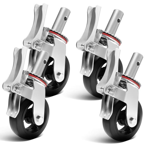 4 Pack Scaffolding Caster Wheels, Dual Locking Rubber Swivel Caster, Caster Wheels 6 inch Locking Stem Casters with 360 Degree No Noise Wheels