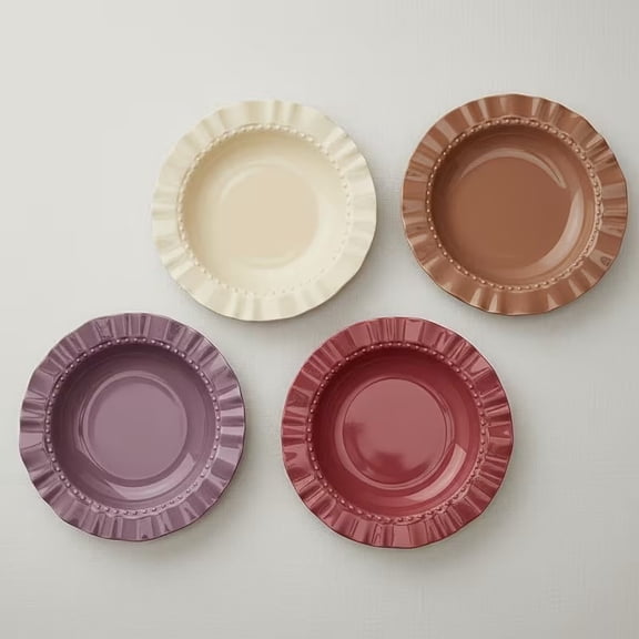 4-Pack Scalloped Ceramic Dinner Plates, Rustic Stoneware Set, Microwave & Dishwasher Safe