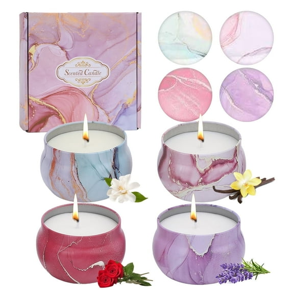 4 Pack Scented Candles Gift Set, Soy Wax Scented Somkeless Fragrance Candles 4.4 oz Strongly Fragrance for Stress Relief Birthday Valentine's Day Mother's Day Yoga Wedding