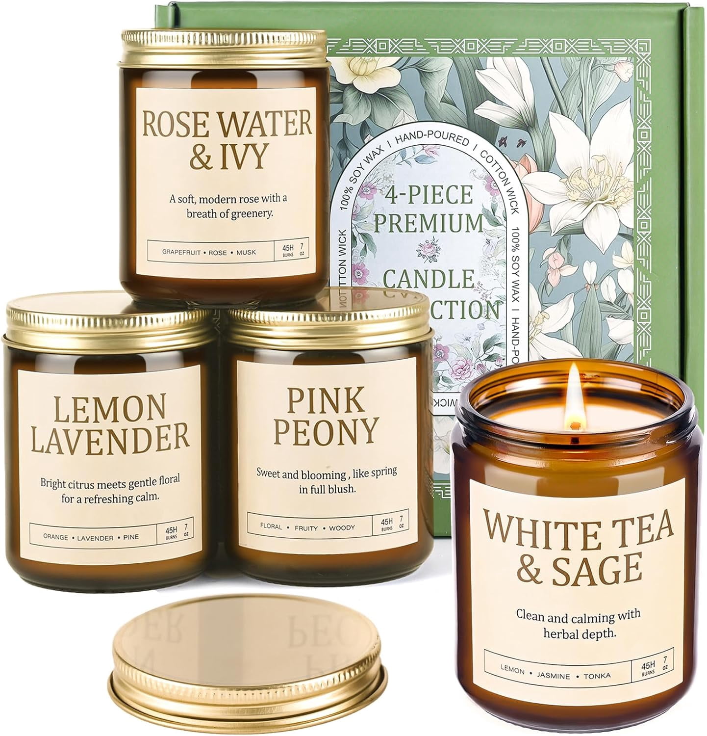 4 Pack Scented Candles for Women: 28oz Natural Soy Home Scented, Up to ...