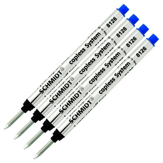 4 Pack - Schmidt 8126 Capless Rollerball - Blue Ink, Fine Tip 0.6mm