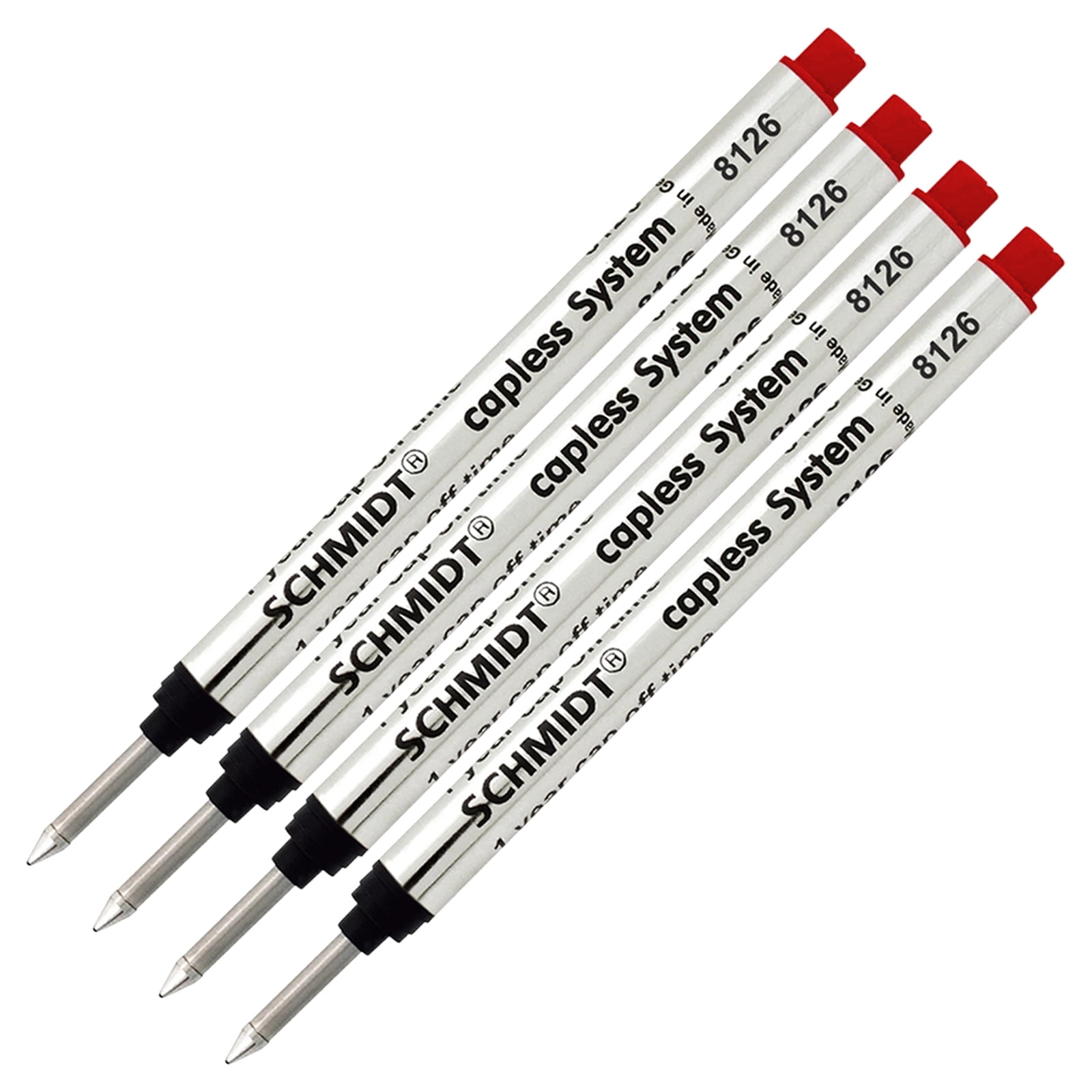 4 Pack - Schmidt 8126 Capless Rollerball - Red Ink, Fine Tip 0.6mm