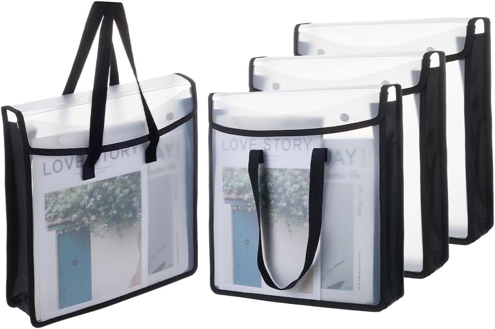 4 Pack Scrapbook Paper Storage Bag 13x3.15x13.58 Inch Art Portfolio Organizer Craft Paper Holder with Clear Window Durable Black