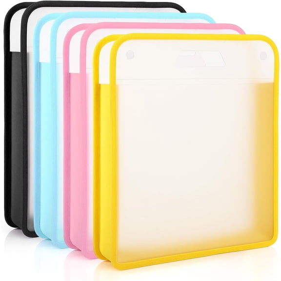 4 Pack Scrapbook Paper Storage Organizer, 12x12 Expanding File Folio with Handle for Cardstock, Vinyl, Photos & Craft Supplies (Yellow, Blue, , Black)
