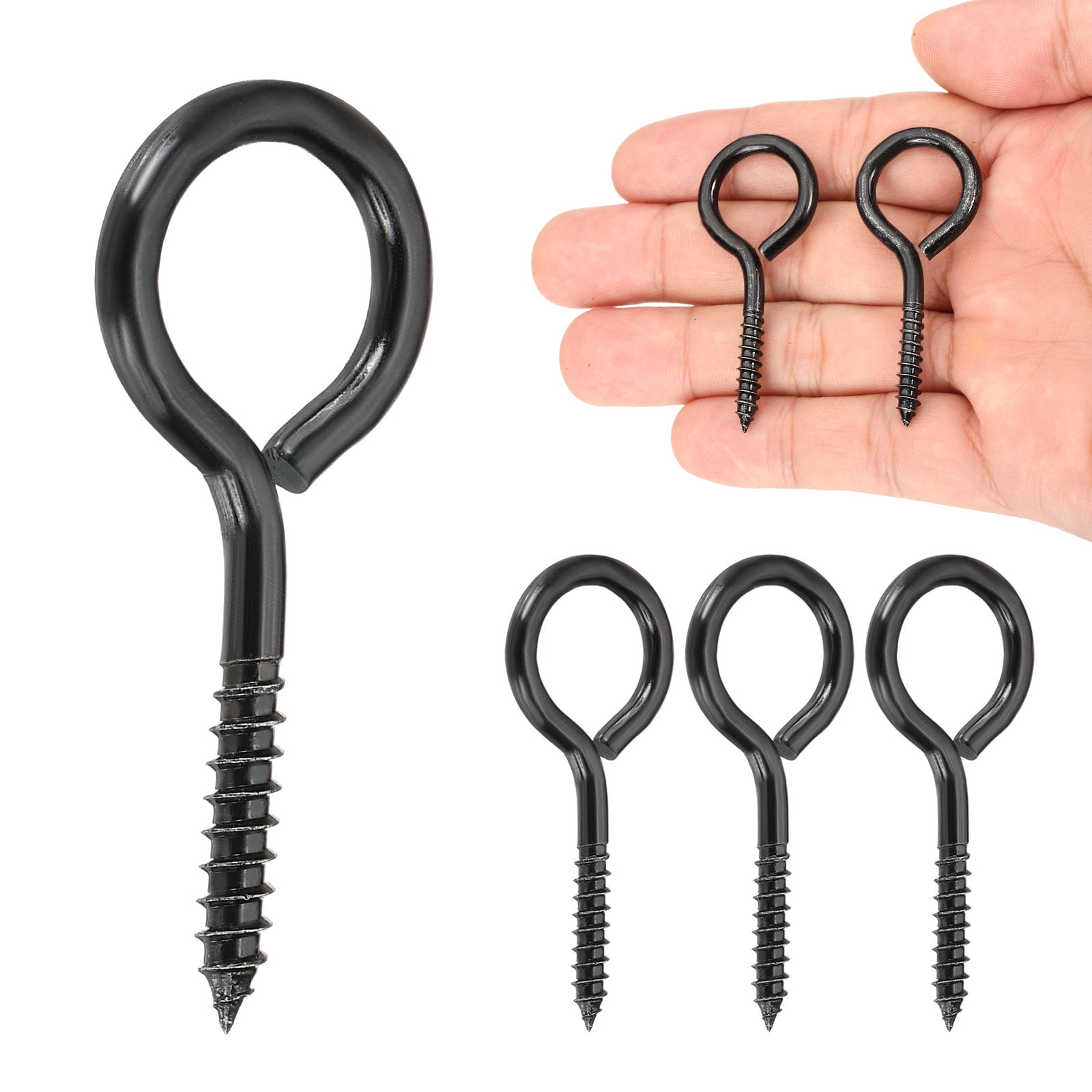 6 Pack Screw Eyes, M6x90mm 304 Stainless Steel Heavy Duty Eye Bolts Screw Black