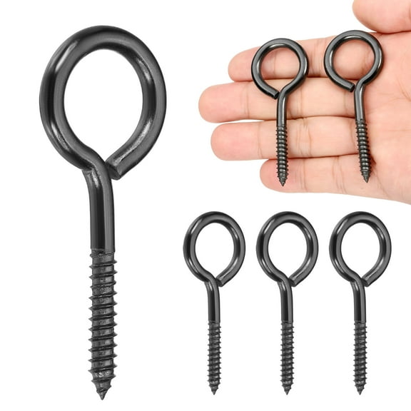 4 Pack Screw Eyes, M5x65mm 304 Stainless Steel Heavy Duty Eye Bolts Screw, Black