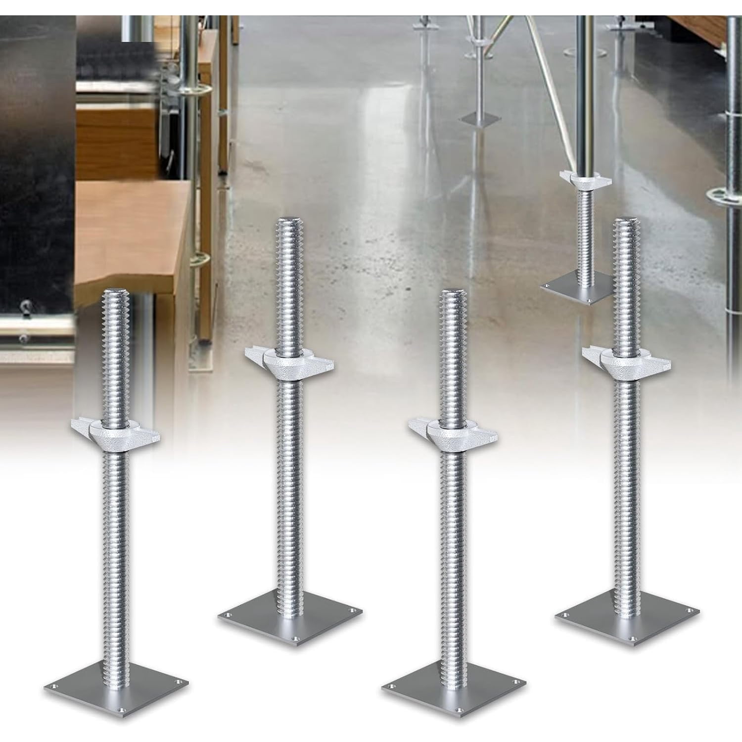 4 Pack Screw Scaffolding Jack, 24" Adjustable Scaffold Leveling Jacks, Carbon Steel Screw Jacks Stands with 4.7" Base Plate for Baker Style Scaffolding