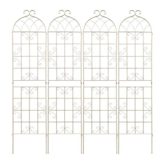 4 Pack Scroll Arch Cream White Metal Garden Trellis, 19.7"86.7" Rustproof Infinite Splicing Climbing Vine Support Panels for Outdoor Yard Wall Decor