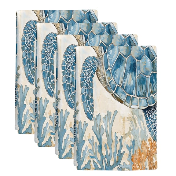 4 Pack Sea Turtle Kitchen Towels Marine Animal Blue Gradient Decorative Dish Towel Sets Absorbent Quick Dry Hand Cloths Tea Towels for Cooking Baking Farmhouse Gifts 18x28in