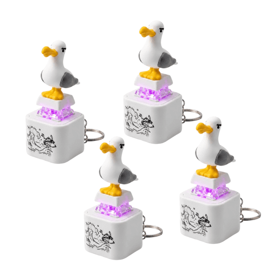 4 Pack Seagull Mine Button Fidget Keychain, Type-C Rechargeable Clicker Toy with Real Sound & Purple LED Light, Portable Stress Relief Bird Key Chain for Adults