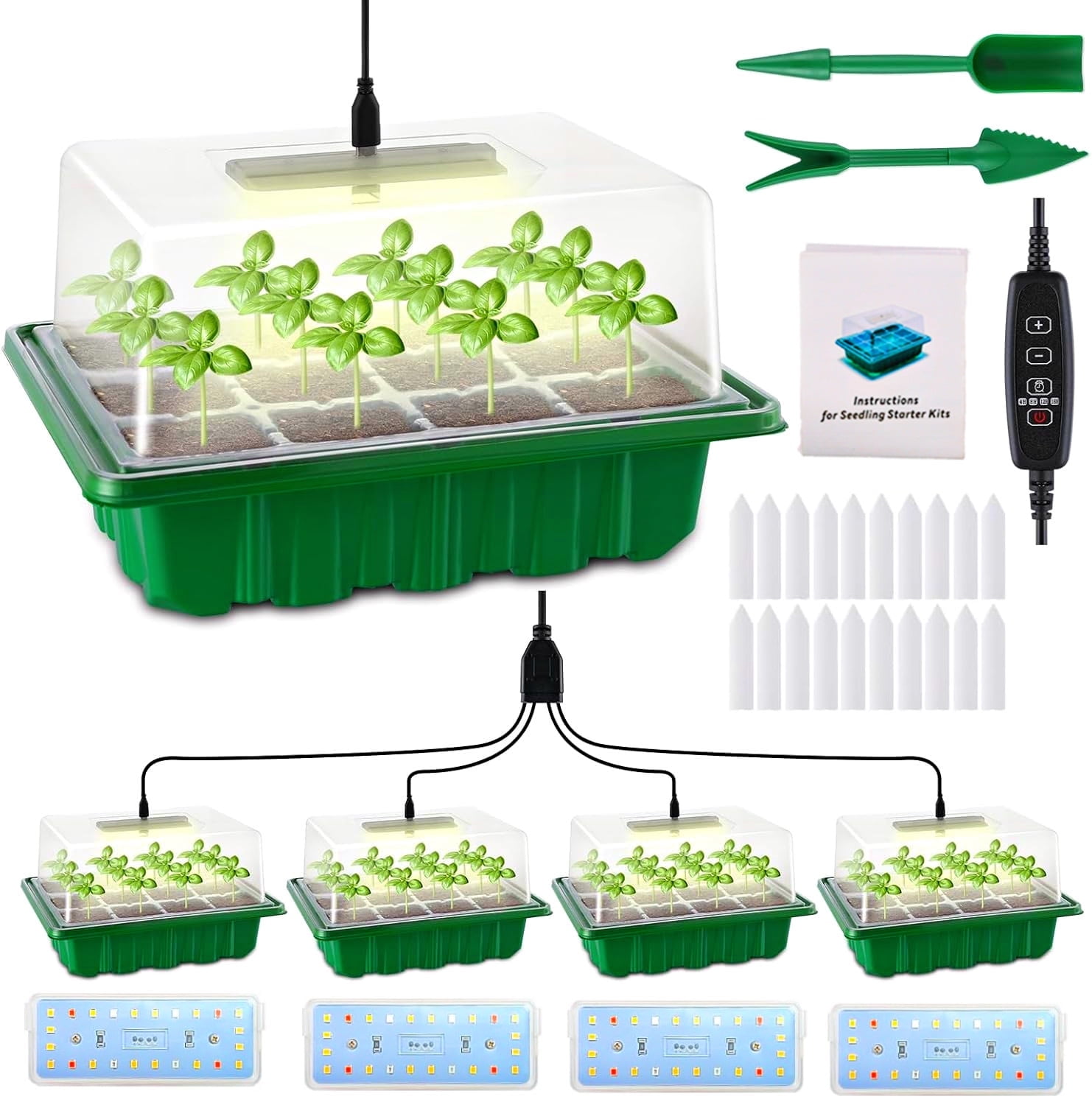 4-Pack Seed Starter Tray, Medium Plant Germination Trays with Adjustable Humidity Valve Seed Trays