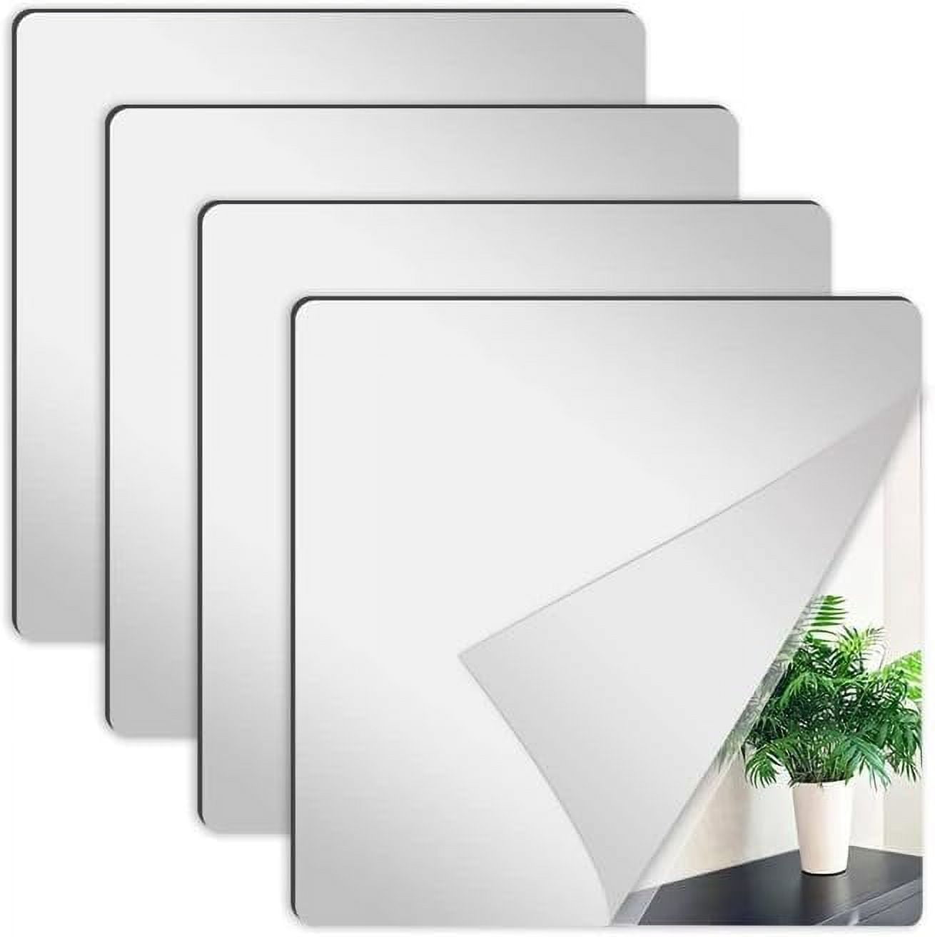 4 Pack Self Adhesive Acrylic Mirror, Plastic Mirror Sheets Wall