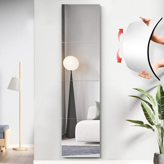 4 Pack Self Adhesive Acrylic Mirror Sheets 8 x 8 Inch Flexible Non Glass Mirror Tiles Plastic Wall Mirrors Square Mirror Stickers for Home Wall Decor C