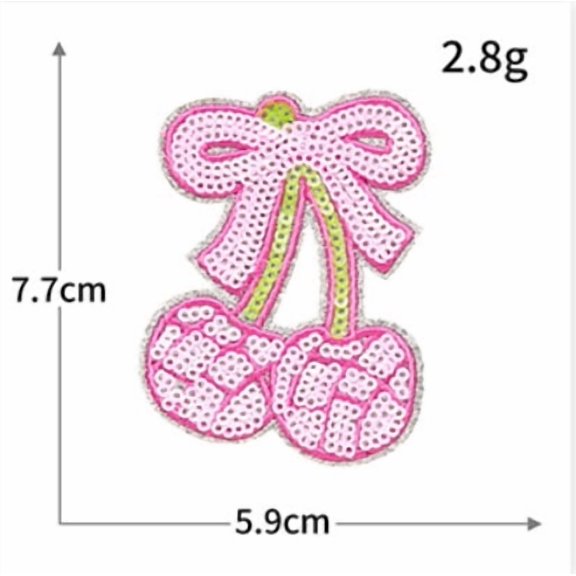 4 Pack Self-Adhesive Cherry Sequin Embroidery Patches - Iron-On DIY Fabric Repair Patches