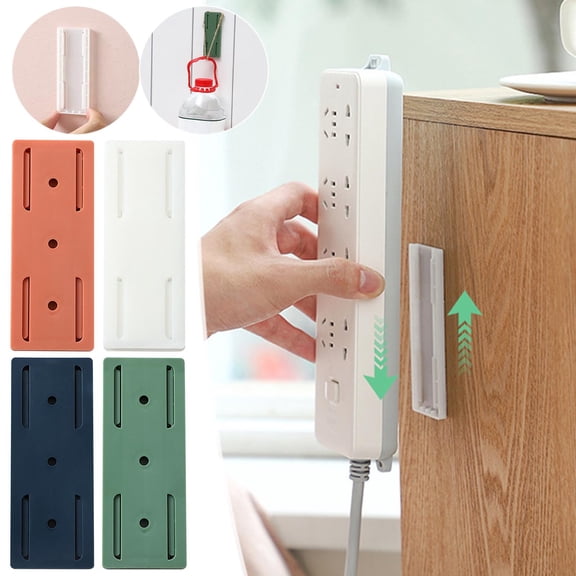 4 Pack Self-Adhesive Desktop Socket Fixer,Wall Mount Home Power Strip Fixator,Cable Management Punch Free Surge Protector,Desktop Mountable Plug-In Socket Fixer Bracket Stand