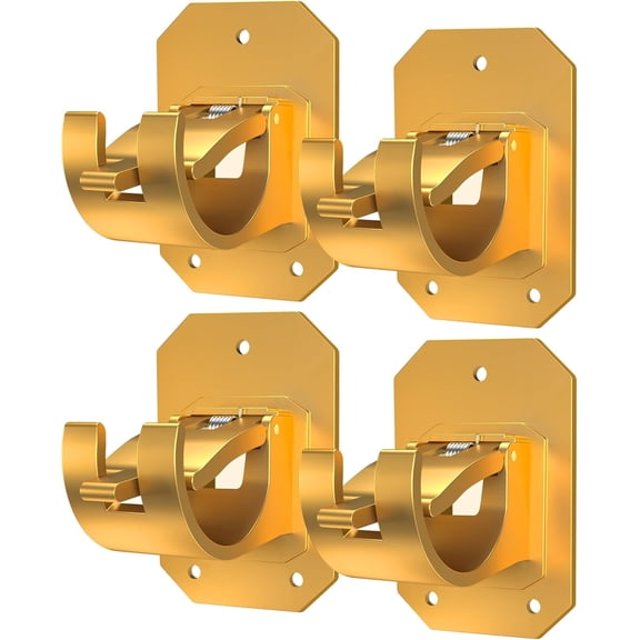 4-Pack Self-Adhesive No-Drill Curtain Rod Brackets, Nail-Free Adjustable Hooks for Poles of 0.78~1.57 Inch Bathroom & Kitchen (Gold)