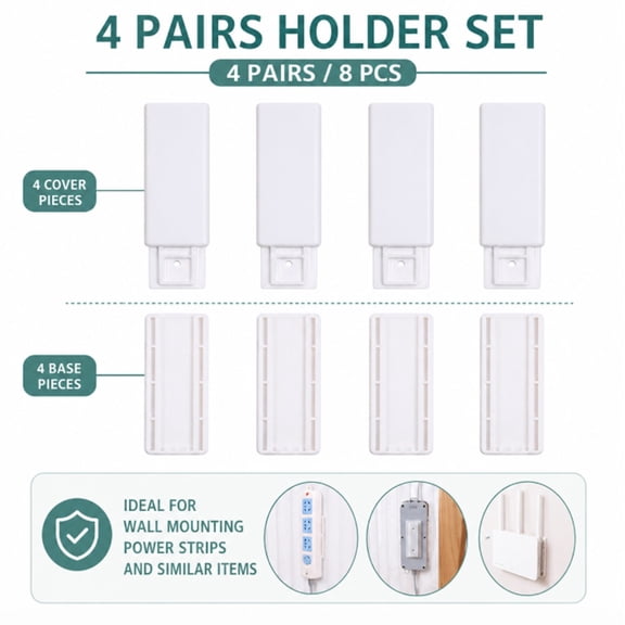 4 Pack Self Adhesive Power Strip Holders, Wall Mounted Cable Management Racks for Home and Office, TIKA