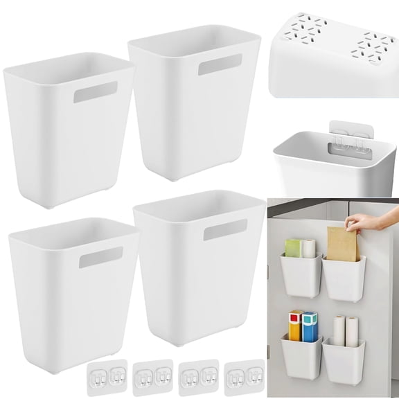 4 Pack Self-Adhesive Wall Mount Storage Boxes, Multi-Scene Organization for Kitchen, Bath, Office