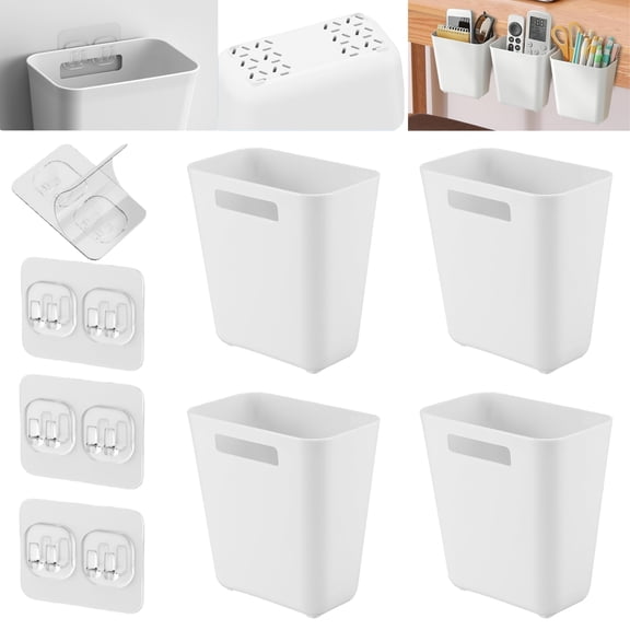 4 Pack Self-Adhesive Wall Mount Storage Boxes, Multi-Scene Organization for Kitchen, Bath, Office