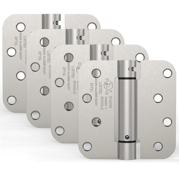 4 Pack Self-Closing Door Hinges, 4 Inch Spring Loaded Door Hinges, Adjustable Tension with 5/8 Inch Radius Angle, Suitable for Front Doors, Back Doors, Left and Right Swinging Doors, Certified, Matte