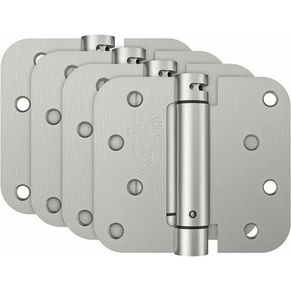 4 Pack Self Closing Door Hinges Brushed Nickel, 4 Inch 5/8'' Radius Corners Spring Door Hinge, Adjustable Tension for Garage, Front Door, Back Door, UL Listed, for Left and Right Hand Door