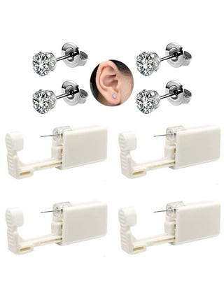 4 Pack Disposable Sterile Ear Piercing kit, self piercing earrings Gun,A  fun at home piercing kit (Silver) 