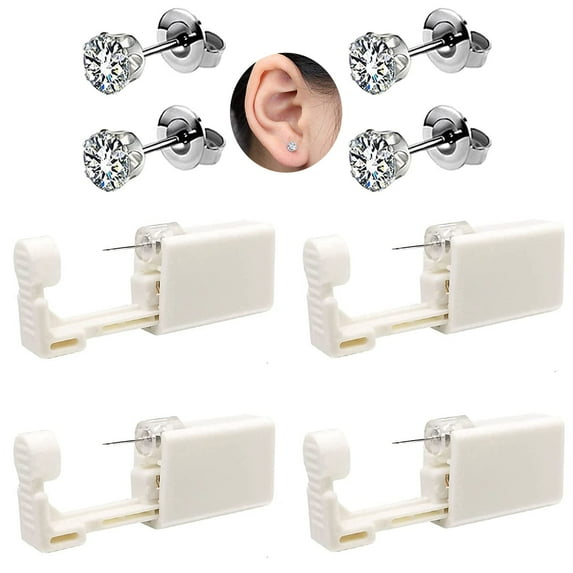 4 Pack Self Ear Piercing Gun, Disposable Self Ear Piercing Gun Kit with Earring Studs Safety Ear Piercing Gun Kit Tool (silver)