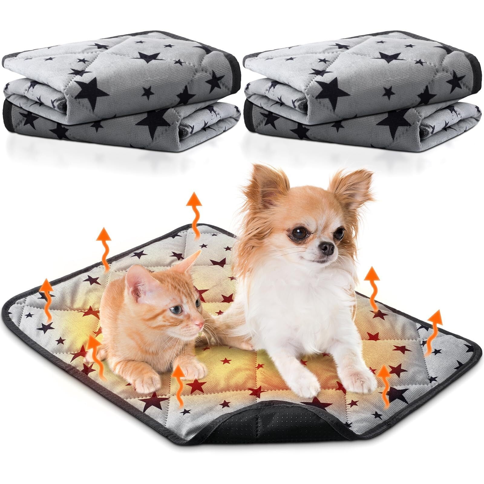 4 Pack Self Warming Cat Bed Self Heating Cat Mat Star Pattern Soft Dog Crate Pad Thermal Pet Bed Mat Anti Slip Kennel Mat Washable Dog Cat Warming Bed for Outdoor Indoor Pet (18 x 24 Inch)