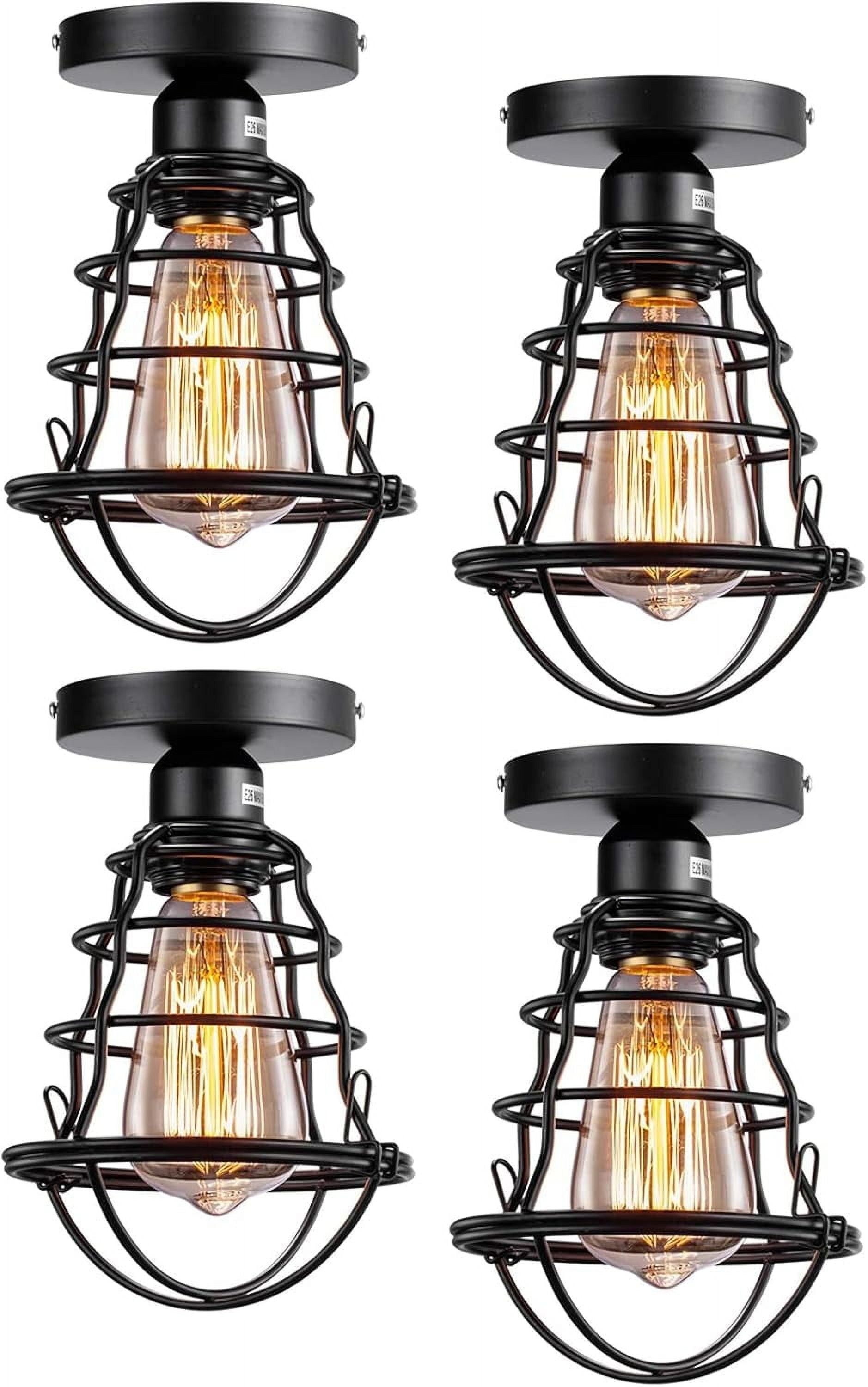4 Pack Semi-Flush Mount Ceiling Light Black Industrial Ceiling Light - Black Metal Pendant Light Fixture for Hallway Stairway Bedroom Kitchen
