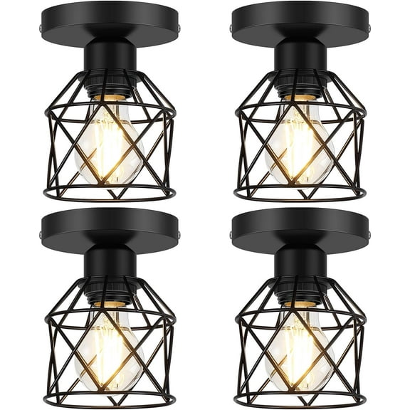 4-Pack Semi Flush Mount Lights Farmhouse 1-Light Black Lighting with Wire Cage