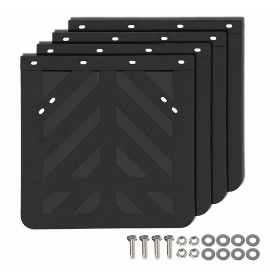 4 Pack Semi Truck and Trailers Mud Flaps - 24"x24" Black Stripped Rubber Truck Splash Guard for Mud, Gravel, & Road Debris Protection
