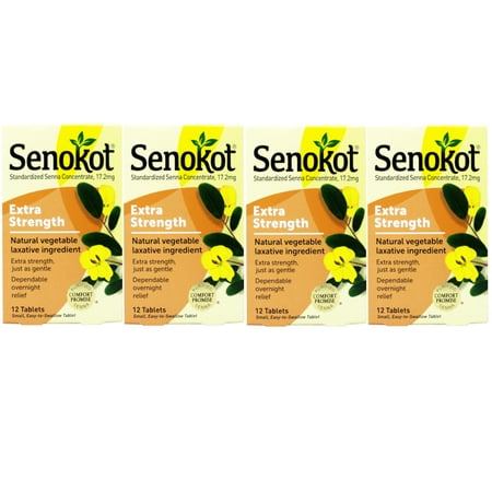 4 Pack - Senokot Extra Strength Natural Vegetable Ingredient Laxative 12 Tablets Each