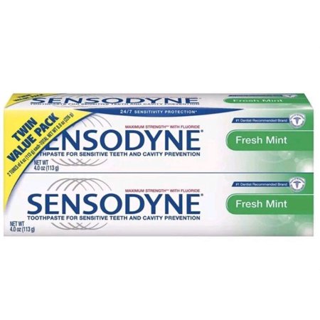 4 Pack Sensodyne Fresh Mint Twinpack Toothpaste for Sensitive Teeth, 4 oz Each