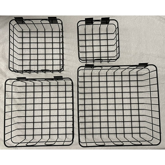 4 Pack Set of Heavy Duty Slatwall Baskets, 4PCS Square Black Vinyl Coated Steel Wall Mounted Storage for Shop Room Garage Kitchen Office or Retail Display