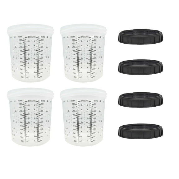 4 Pack Set of Standard Size 22 Ounce (600ml) Hard Cups and Retainer Rings