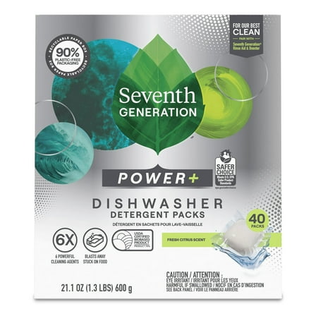 (4 Pack) Seventh Generation Power Plus Dishwasher Detergent Pods, Fresh Citrus, 40 Count