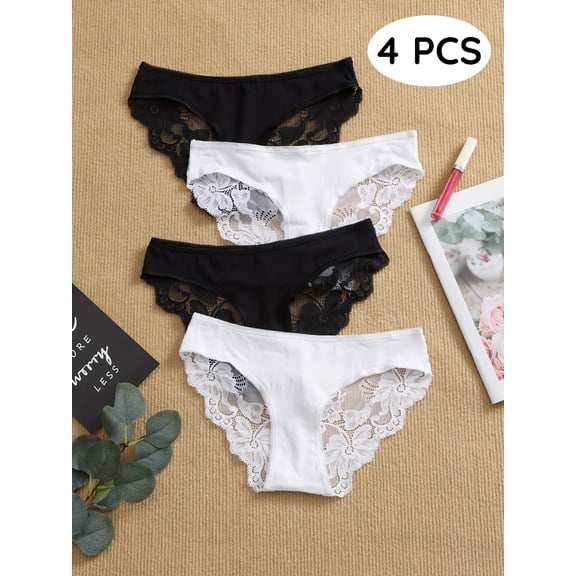 4 Pack Sexy Underwear for Women Cheeky No Show Bikini Panties Lace Soft Seamless Ladies Hispter Briefs