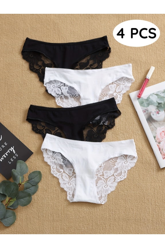 4 Pack Sexy Underwear for Women Cheeky No Show Bikini Panties Lace Soft Seamless Ladies Hispter Briefs