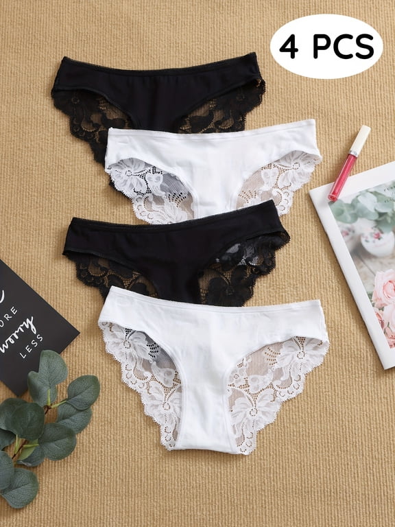 4 Pack Sexy Underwear for Women Cheeky No Show Bikini Panties Lace Soft Seamless Ladies Hispter Briefs