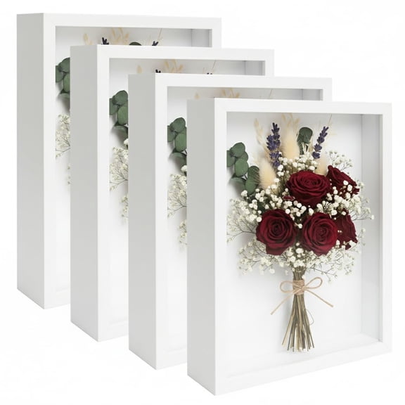 4 Pack Shadow Box Frame Display Cases 8"x 10" Wood Deep Black Handicrafts Shadowbox Picture For Flowers Jersey Wedding Dress(white)